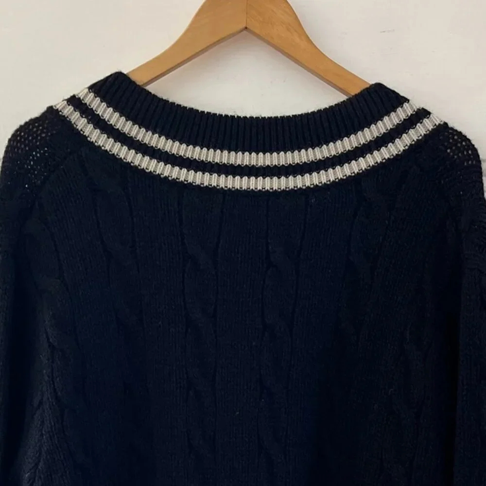 Brandy Melville Oversized V-Neck Knit Preppy-Academia-Varsity Wool Sweater